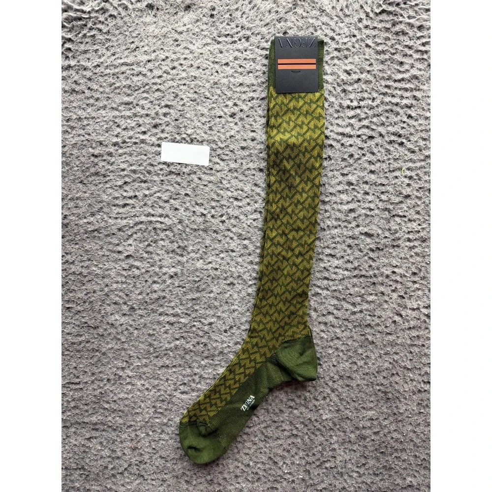 NWT Zegna Helical Drop Stretch Cotton Knee Socks Olive One Size Unisex
